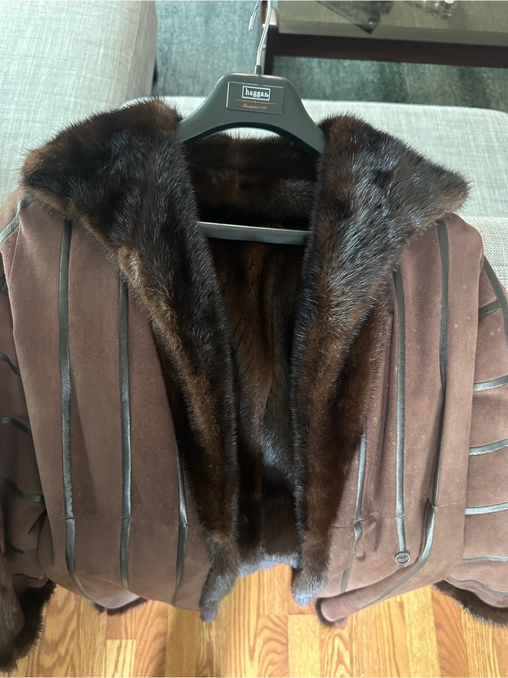 Authentic Brown Leather and Mink Fur Women's Coat
